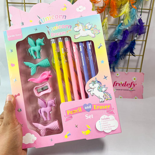Unicorn Pencil & Eraser Gift Set-Fredefy