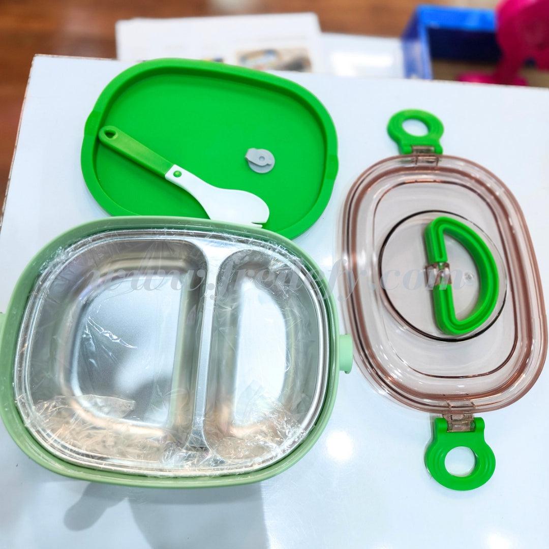 2 Steel Compartment Lunch Box With Spoon & Fork-Fredefy