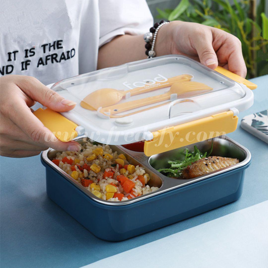 3 Compartment Insulated Lunch Box With Fork & Spoon-Fredefy