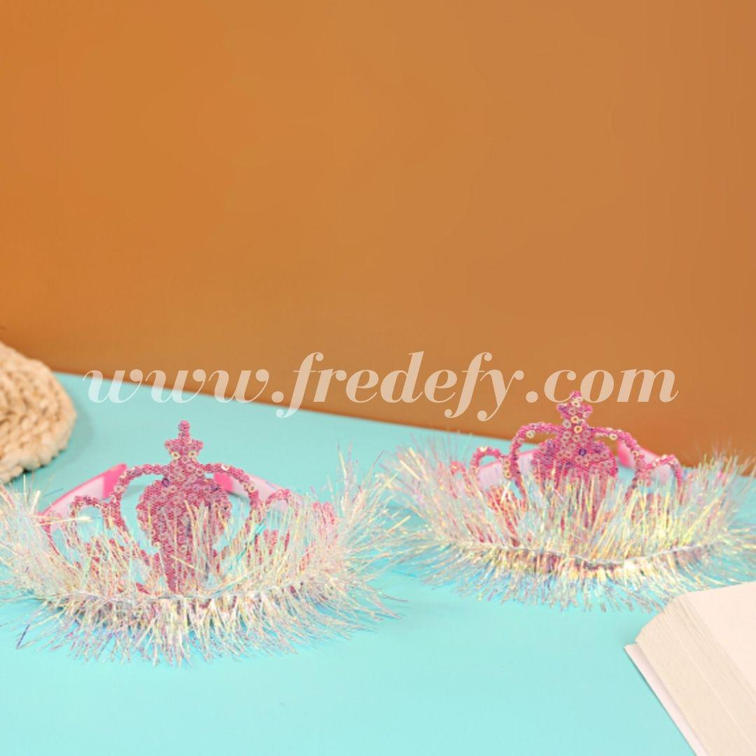 Bright Pink Crown Headband With Satin-Fredefy