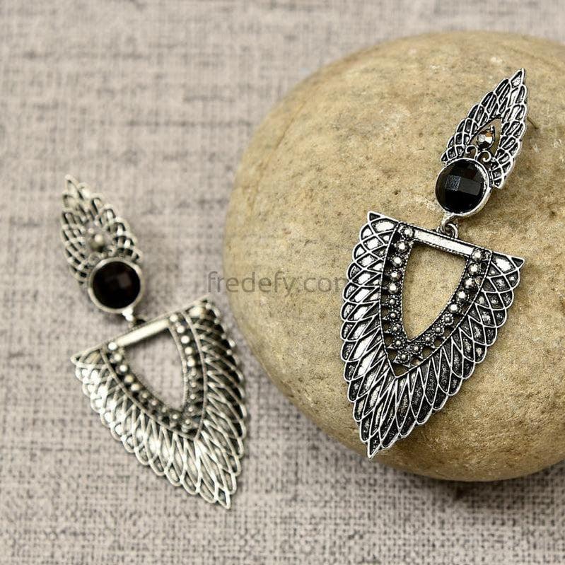 Designer Silver Oxidised Earrings-Fredefy