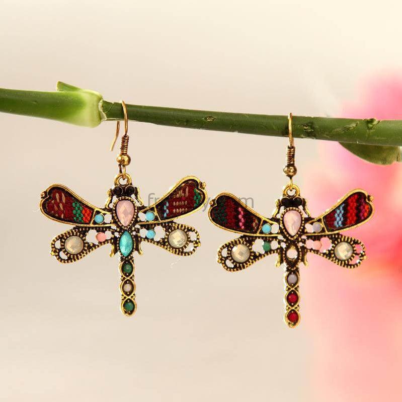 Dragonfly Design Stone Studded Earrings-Fredefy