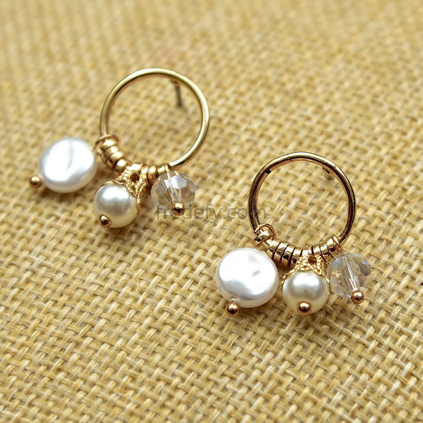 Elegant Pearl and Crystal Beads Earrings-Fredefy