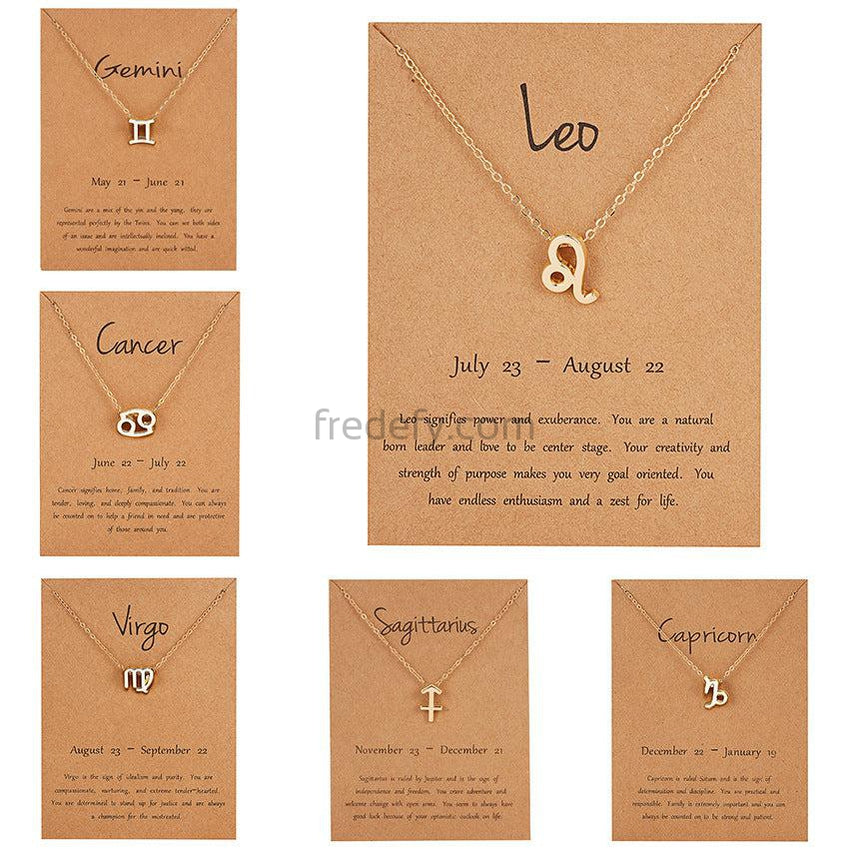 12 Zodiac Sign Necklace with Gold Card – TheValueStoreHQ