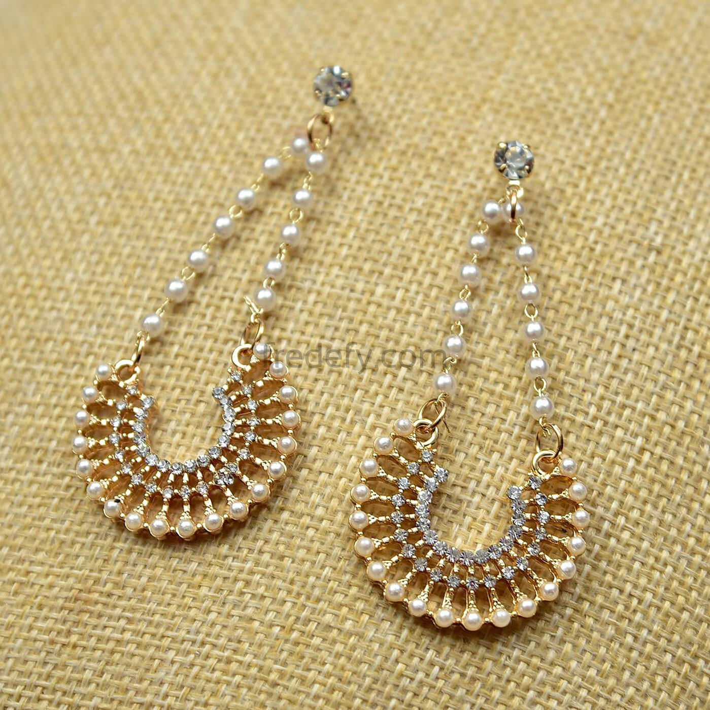 Fashionable Stone and Pearl Work Earrings-Fredefy