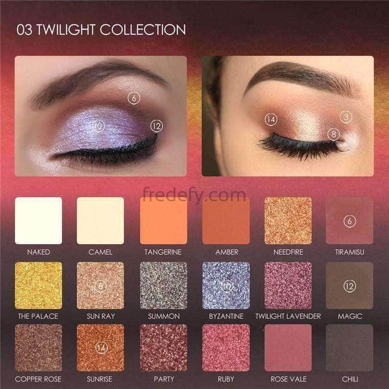 Focallure Twilight 18 Colors Glitter Metallic Eyeshadow Palette-Fredefy