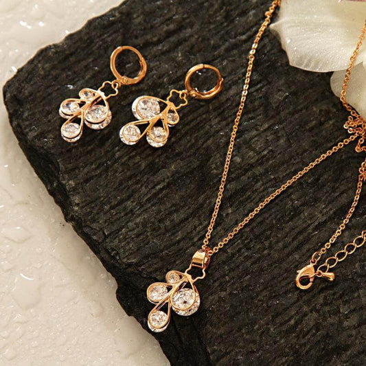 Gorgeous Gold Plated Necklace Set with CZ Stud Drops-Fredefy