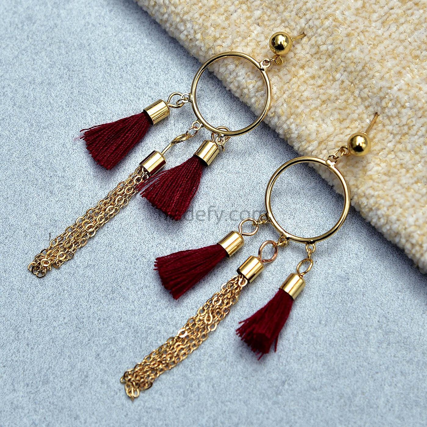 Lovely Danglers with Red Tassels-Fredefy