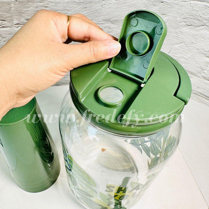 Palm Leaf Water/Juice Dispenser With 4 Glasses-Fredefy