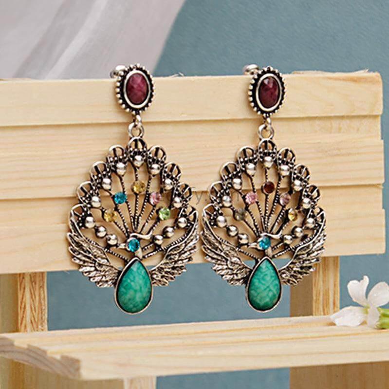 Peacock Shape Multicolored Earrings-Fredefy