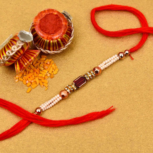 Pearl With Red Stone Rakhi-Fredefy