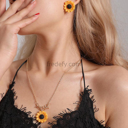 Sunflower Set With Earrings & Necklace-Fredefy